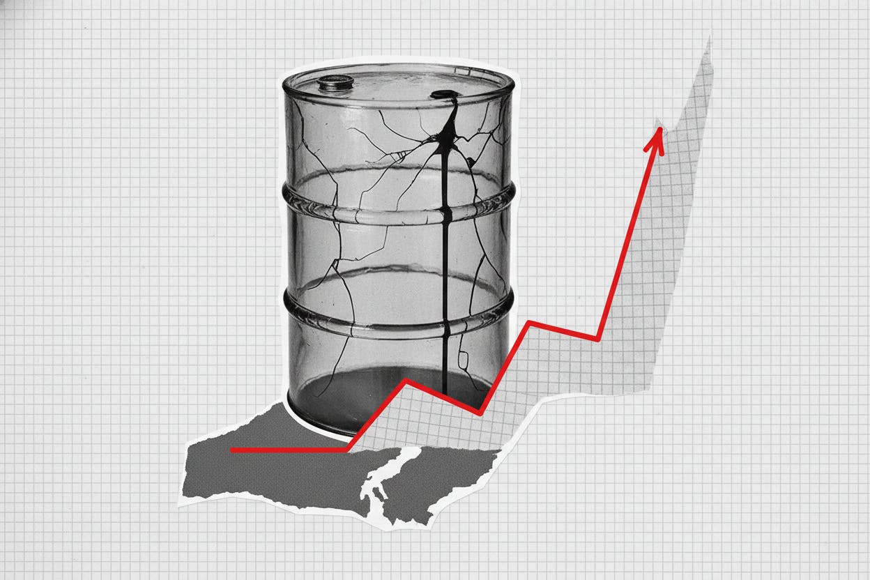 Chart showing the simultaneous rise of Brent crude oil prices and bond yields following regional conflict.
