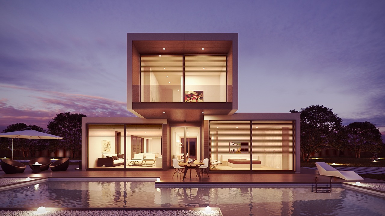 A beautiful modern residential house with clean lines and large glass windows.