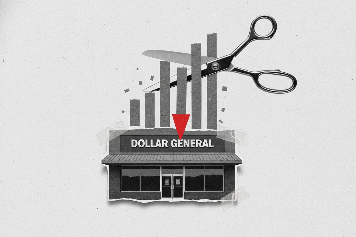 Signage for Dollar General indicating a focus on upcoming earnings and fiscal guidance reports.