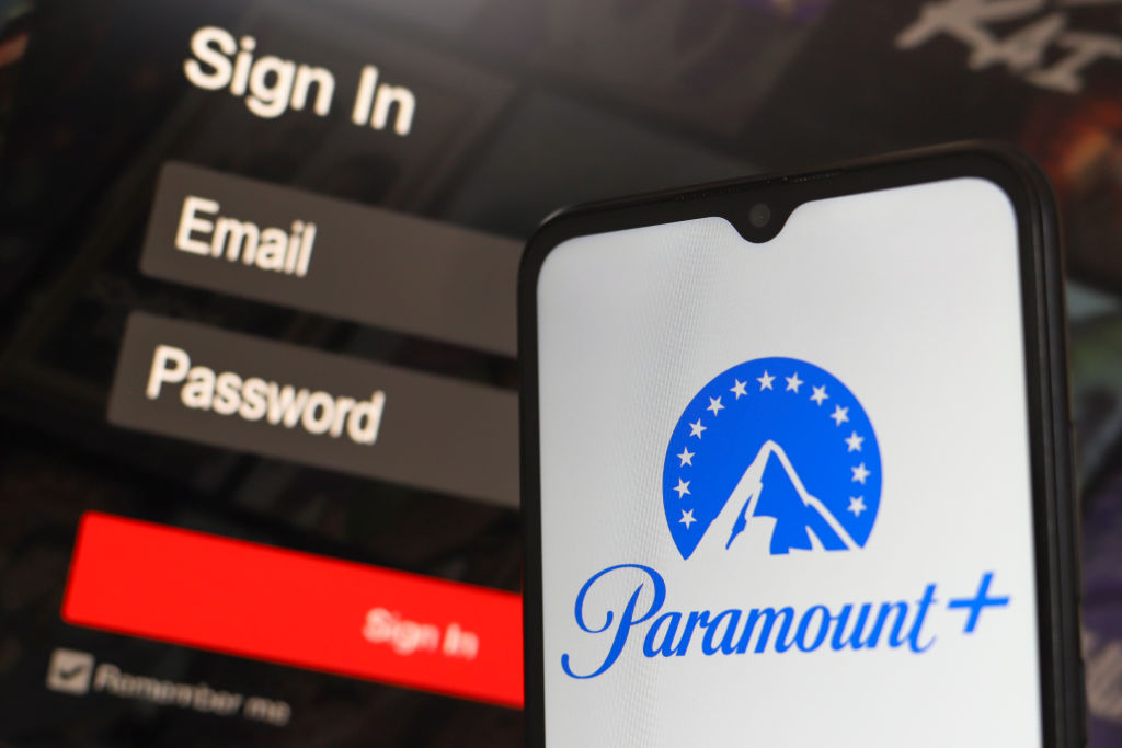 Close-up of the Paramount Plus logo displayed on a smartphone screen.