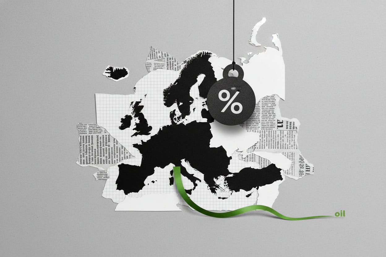 A headline graphic stating that European stocks rose but future gains remain elusive.