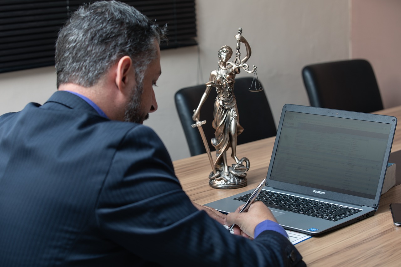 A professional consultation between a legal expert and a client in a modern office