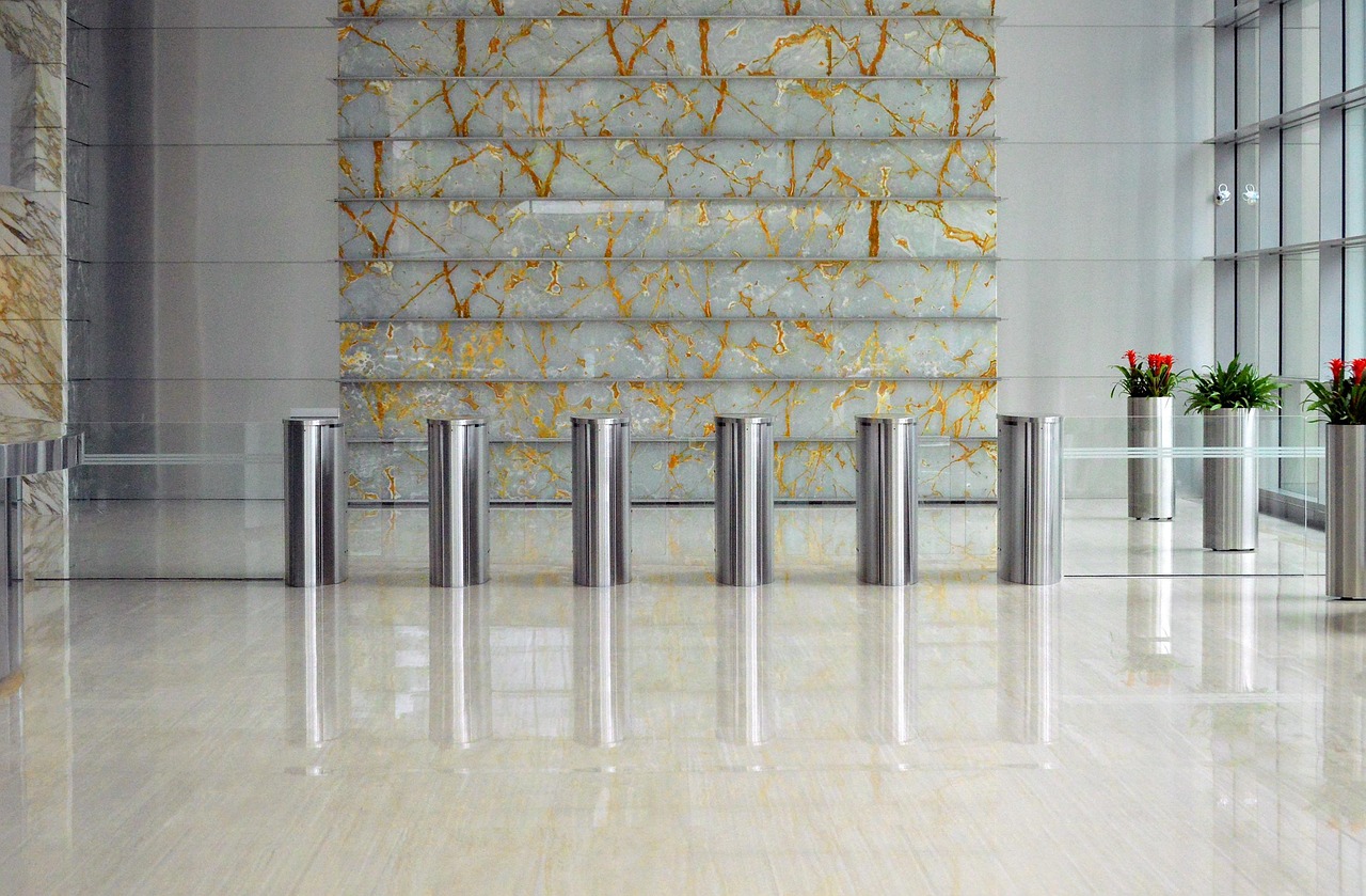 A professional modern office lobby representing a physical place of business.