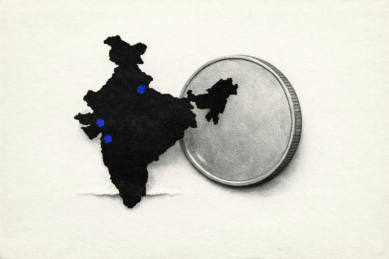 Data chart illustrating the synchronized decline of Indian stocks, the rupee, and government bonds.