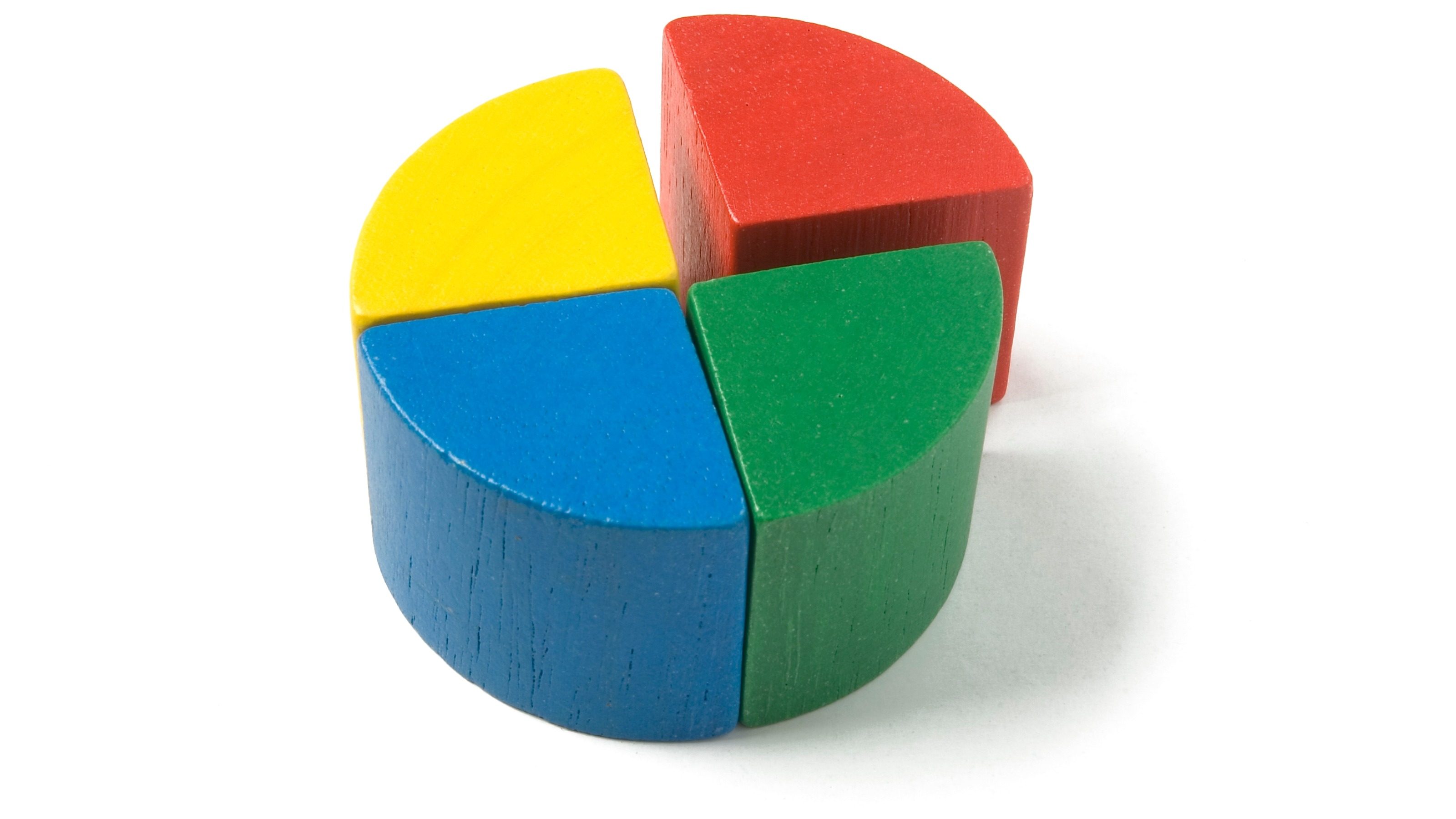 Four colorful wooden blocks arranged in a circle representing Q1, Q2, Q3, and Q4.